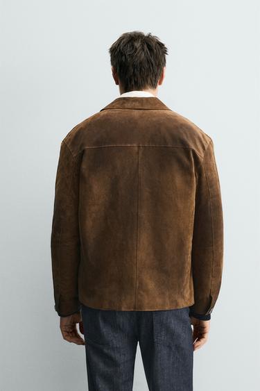 SOBRECAMISA PIEL ANTE - Marrón de Zara