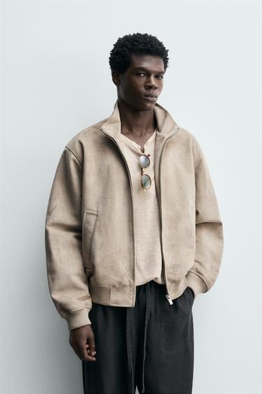 Zara REGULAR FIT FAUX SUEDE JACKET - Light gray