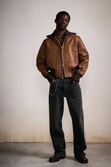 REGULAR FIT LEATHER JACKET - Toffee by Zara - Image 0