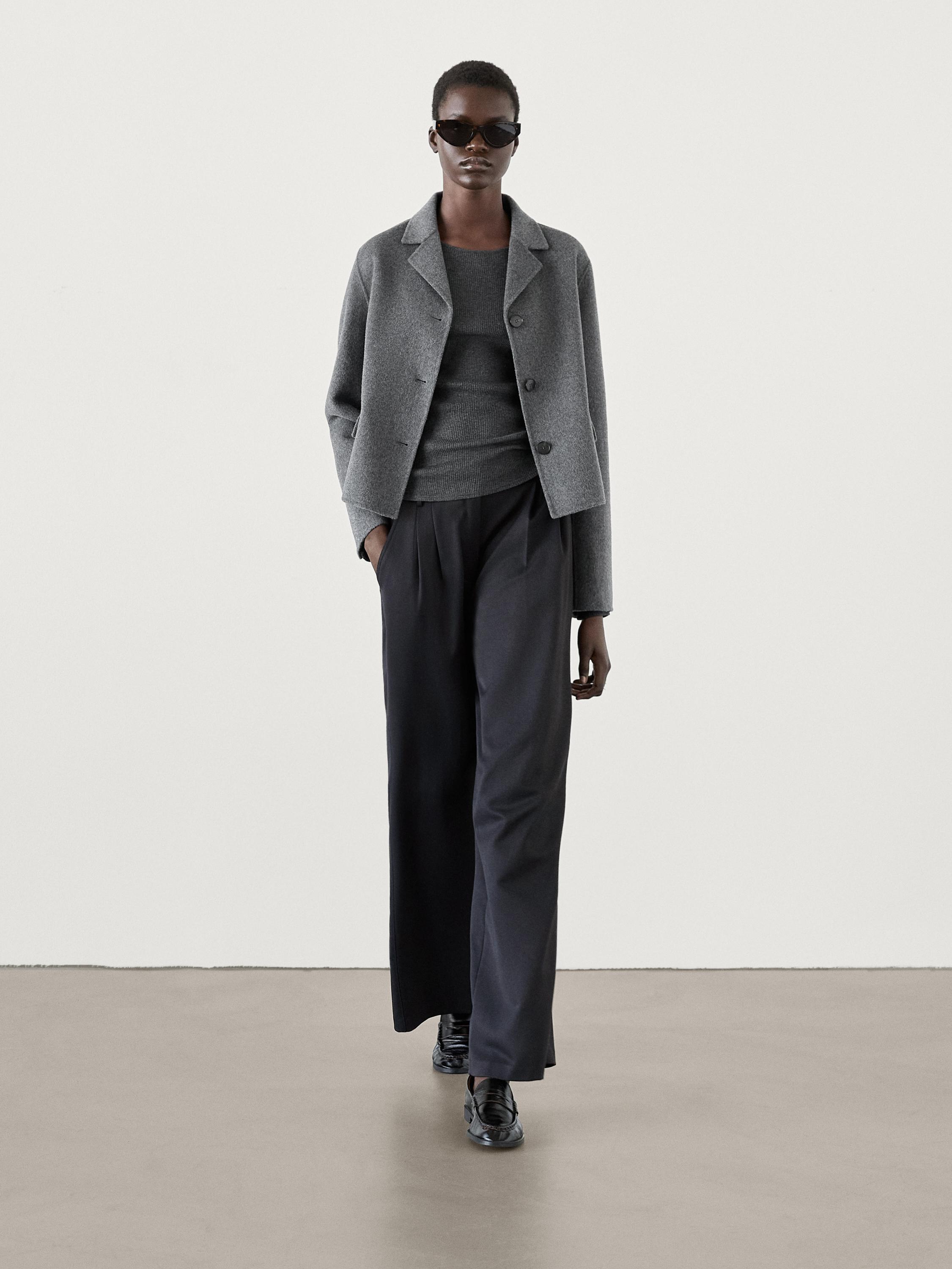 Manteau court en melange de laine avec poches Gris ZARA Canada