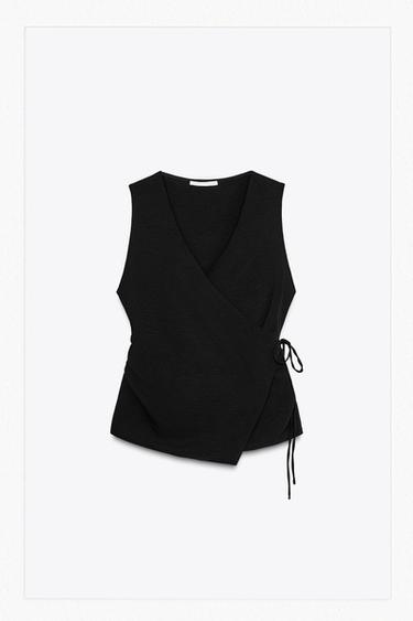 CROSSOVER FLOWING WAISTCOAT TOP - Black by Zara