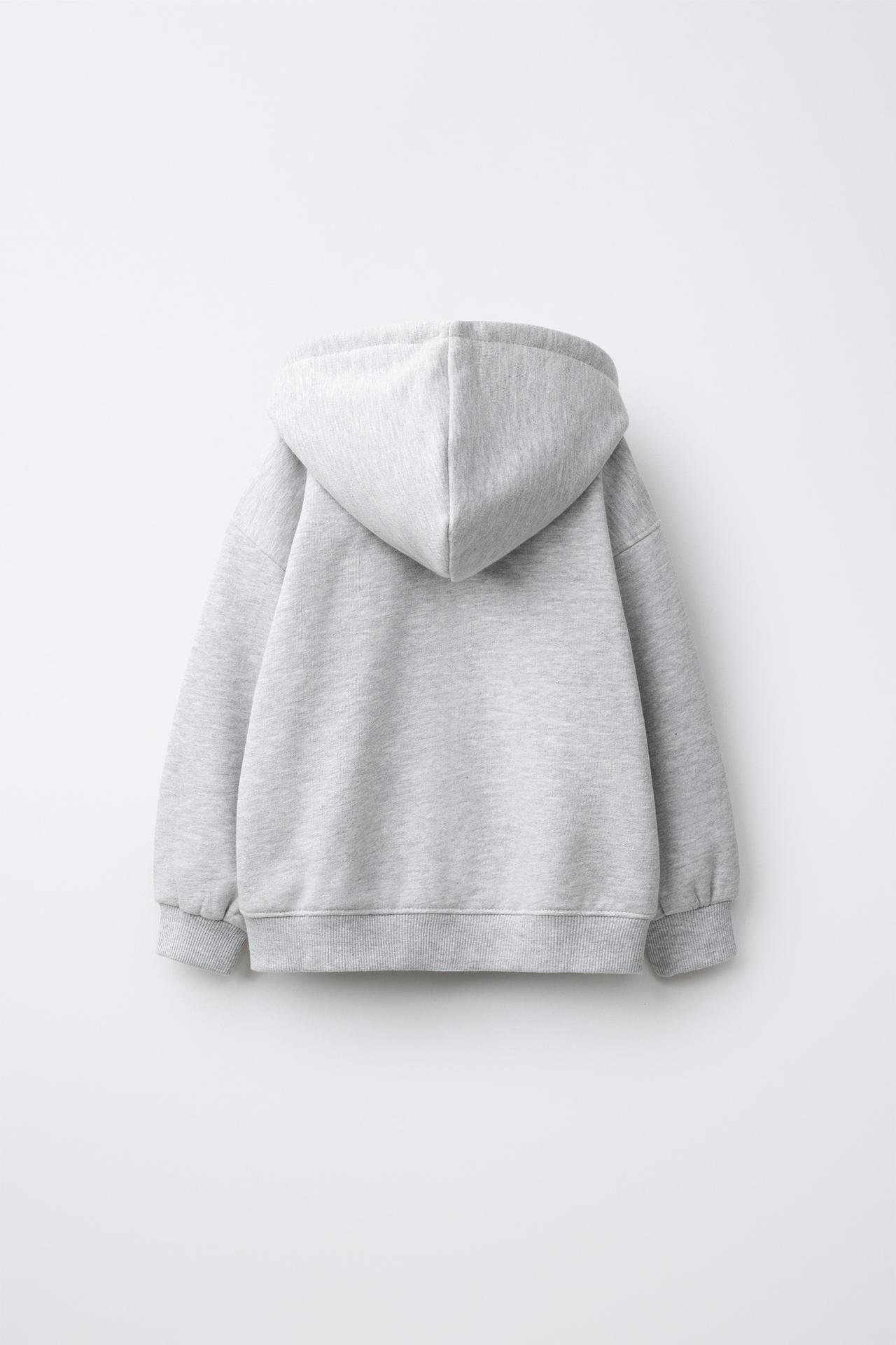 EMBROIDERED BEAR ZIP-UP SWEATSHIRT — Gray marl