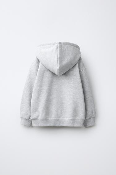 EMBROIDERED BEAR ZIP-UP SWEATSHIRT — Gray marl 2