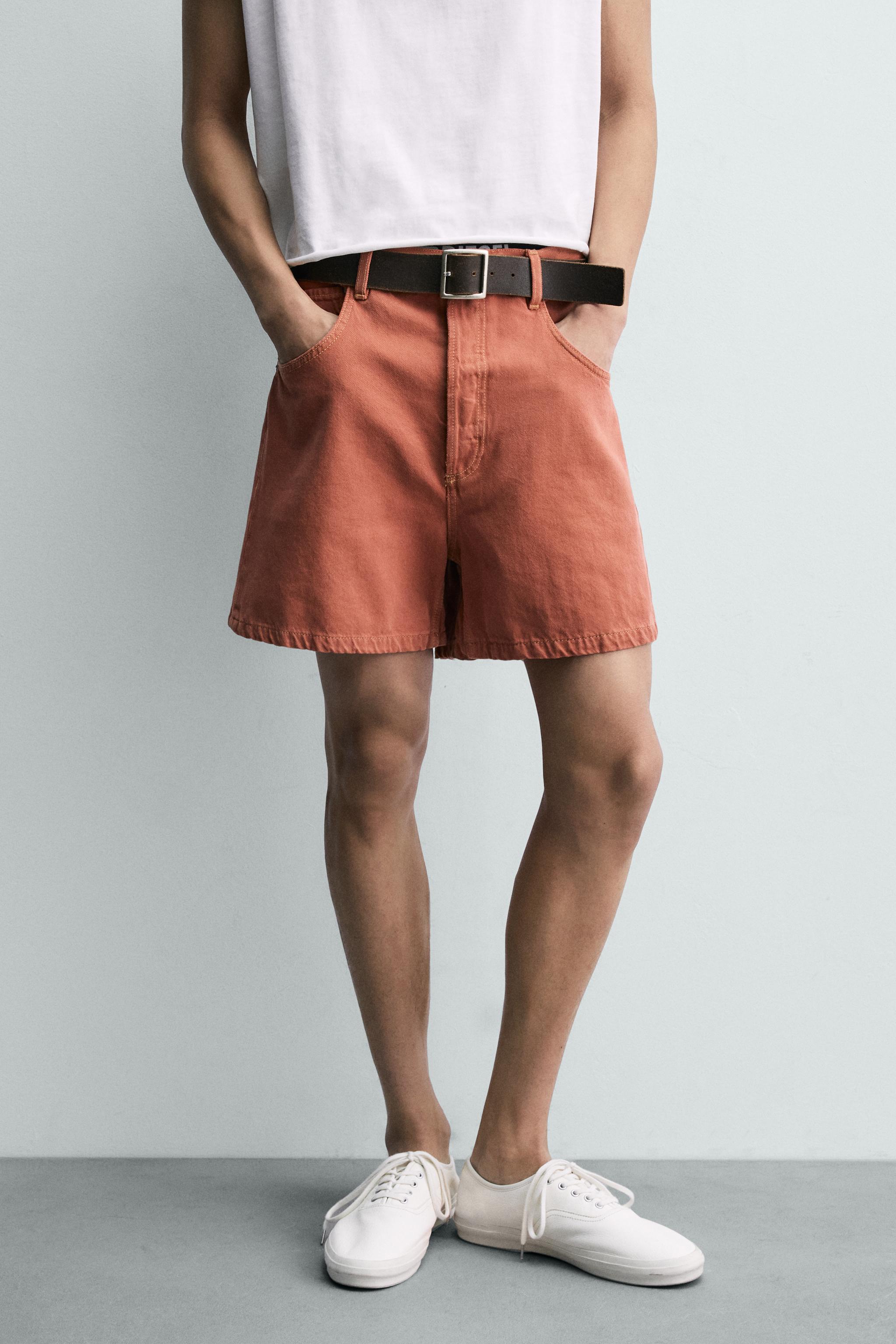 COLOURED RELAXED FIT DENIM BERMUDA SHORTS — Russet