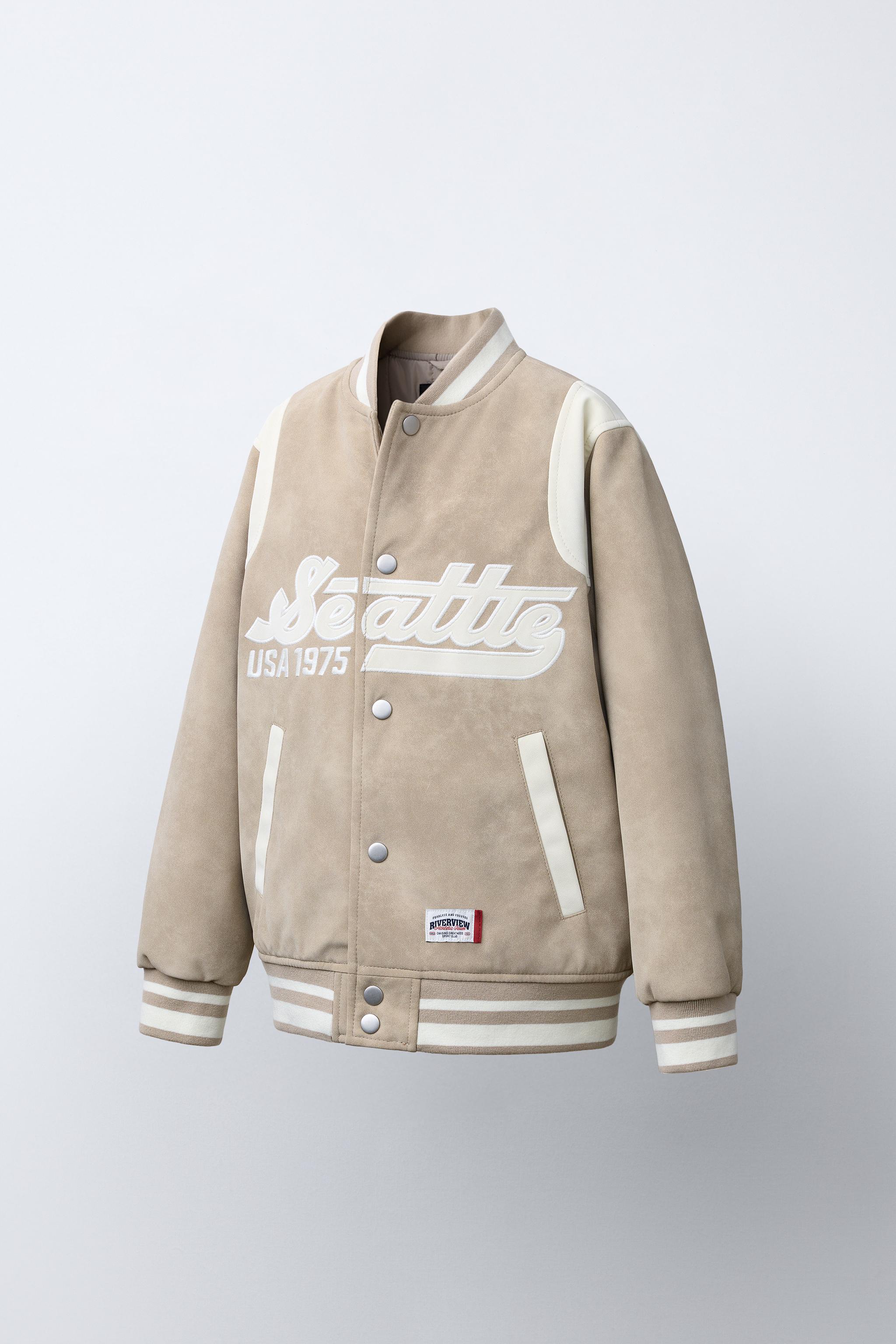 BLOUSON BOMBER EFFET DAIM AVEC INSCRIPTION