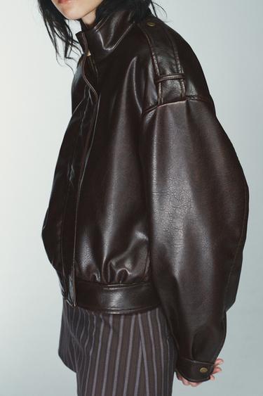 LEATHER EFFECT JACKET WITH STRAPS - Brown by Zara - Image 2
