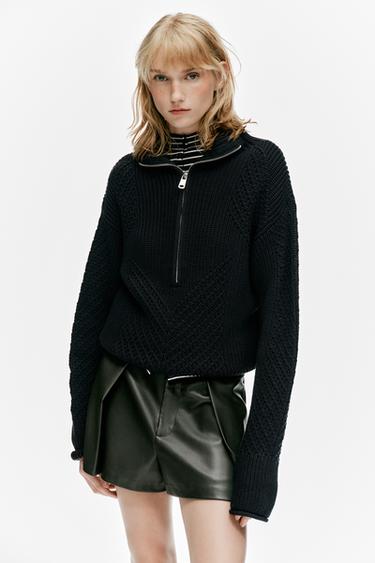 Zara FAUX LEATHER PLEATED SHORTS - Dark green