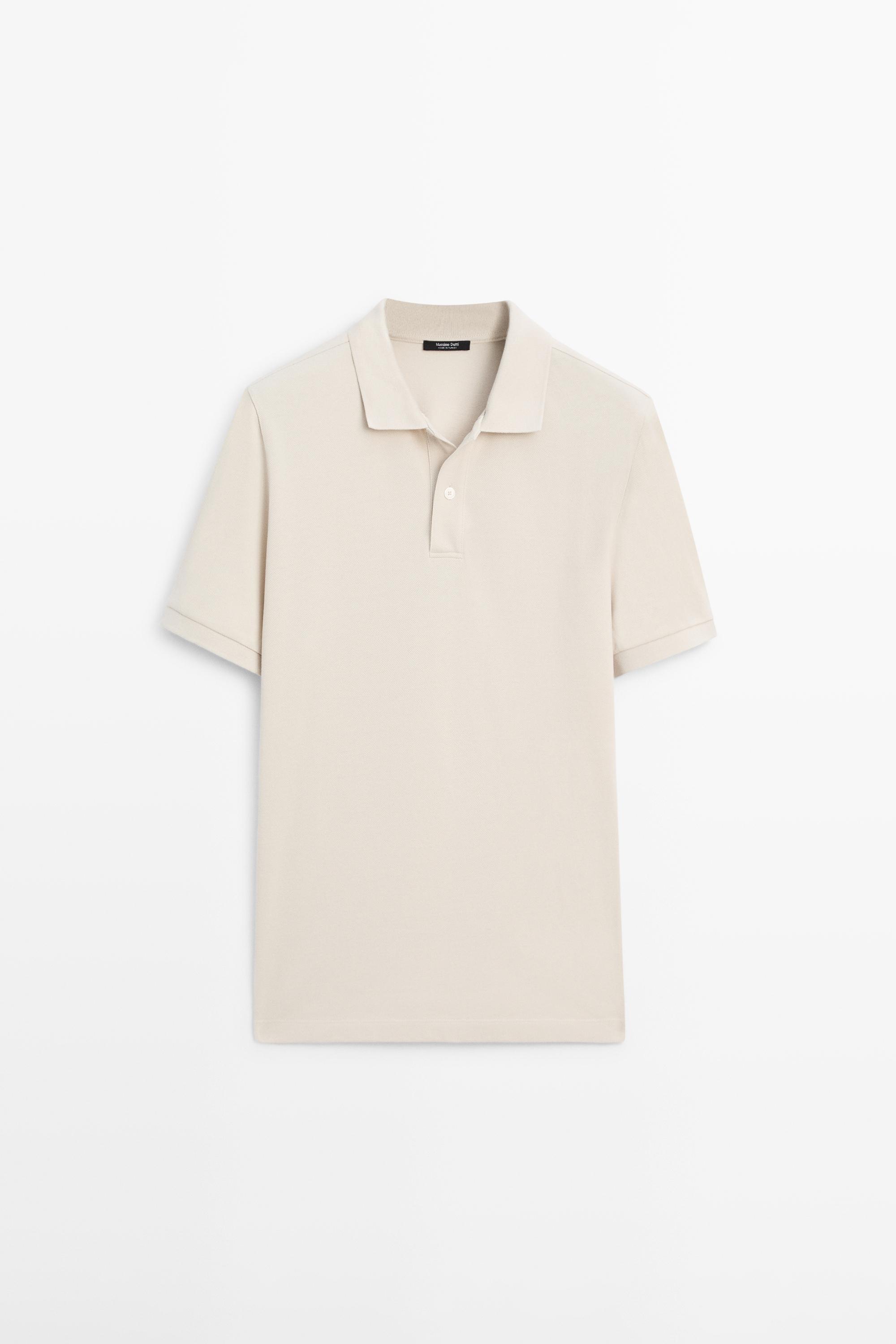 Micro-textured cotton piqué polo shirt — Stone