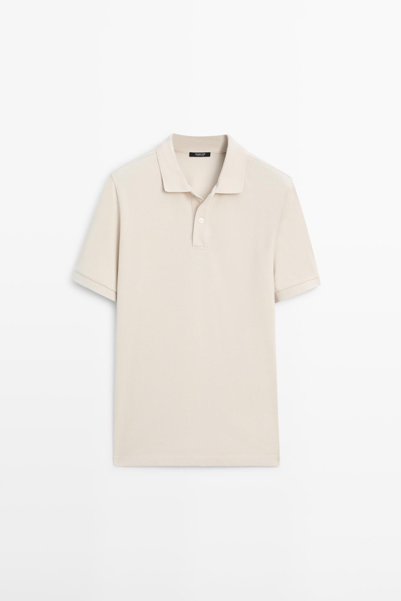 Micro-textured cotton piqué polo shirt — Stone