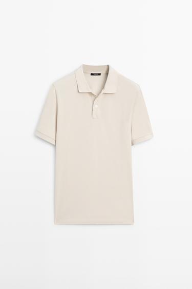 Zara Micro textured cotton piqué polo shirt - Stone