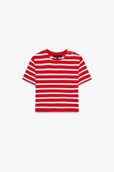 TOP EN MAILLE RAYÉ À MANCHES COURTES - rayures de Zara - Image 3
