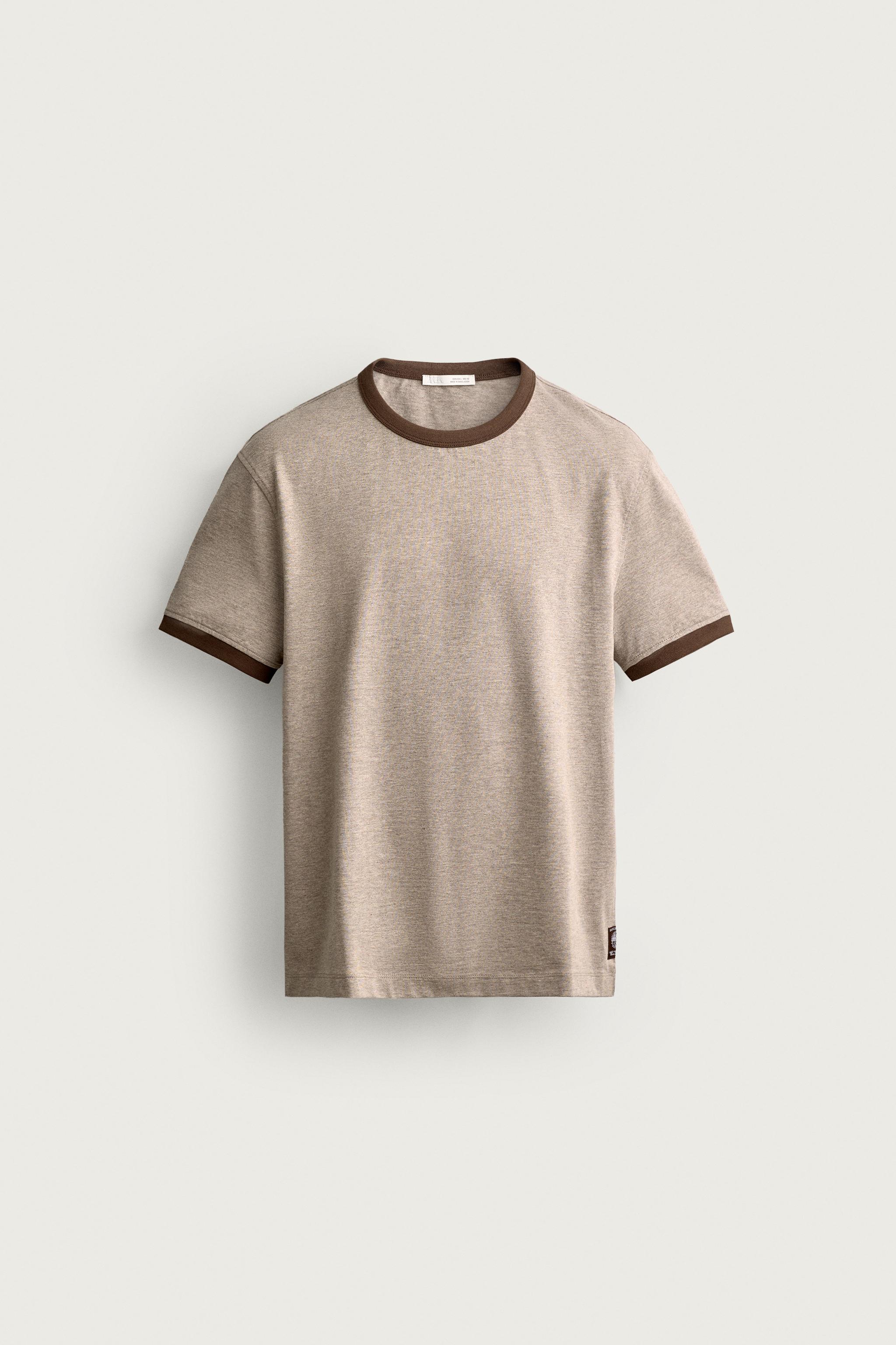 CONTRAST REGULAR FIT T-SHIRT — Mink brown