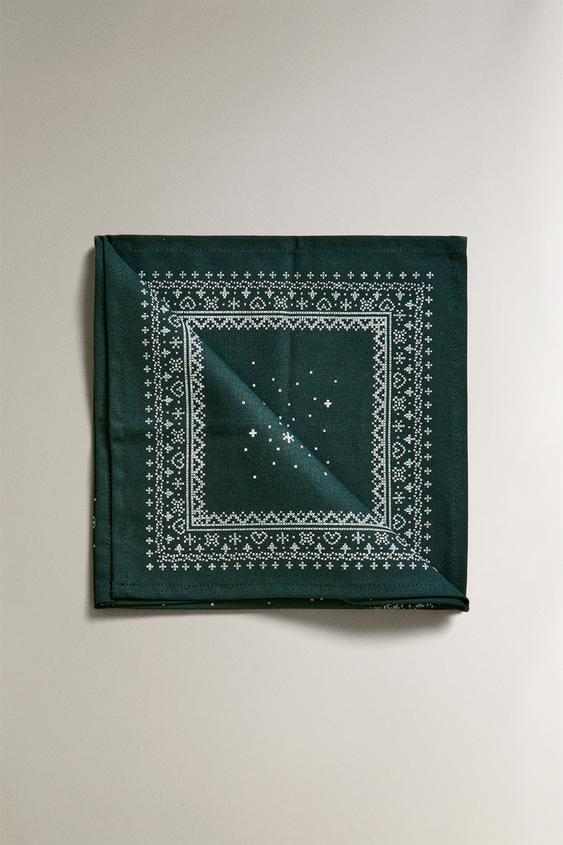 SET OF CHRISTMAS VILLAGE COTTON NAPKINS (SET OF 2) Green ZARA