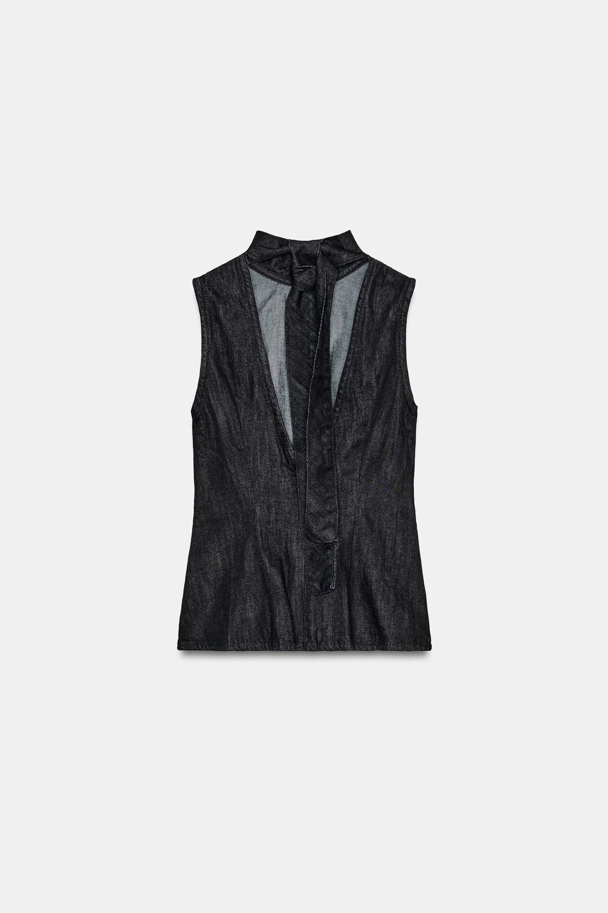 TRF DENIM HALTER TIE TOP