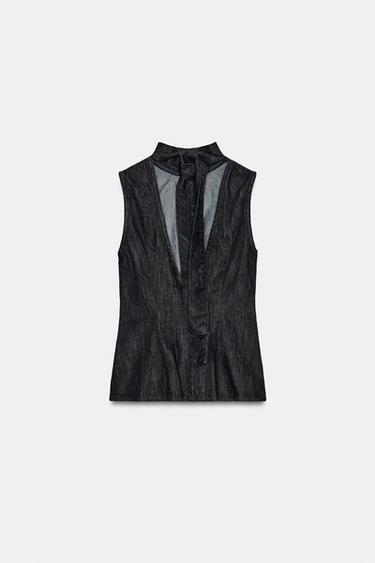 TRF DENIM HALTER TOP WITH TIE DETAIL - Dark indigo by Zara - Image 7