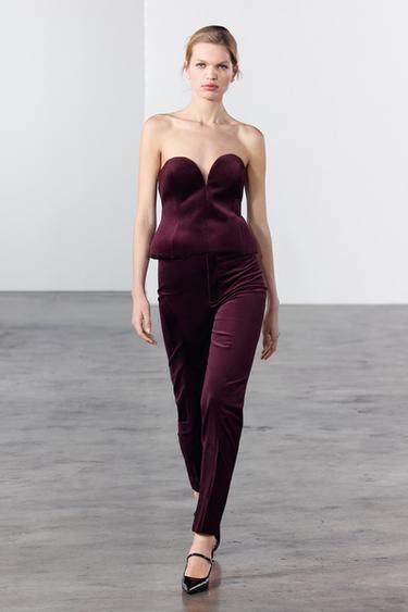 БАРХАТНЫЕ БРЮКИ — ZW COLLECTION — ЦВЕТ БУРГУНДСКОГО ВИНА от Zara — изображение 0