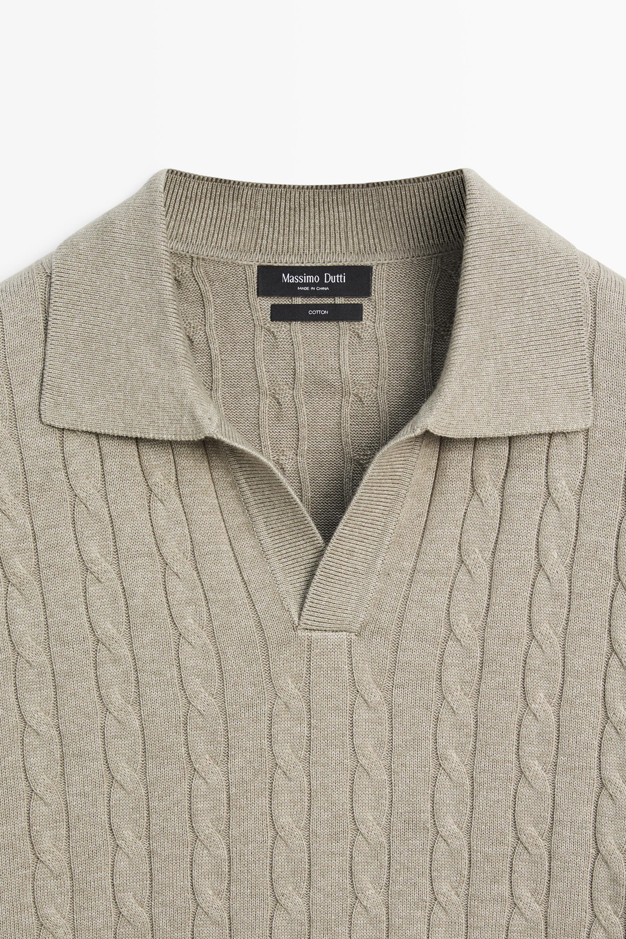 100% Cotton Cable-Knit Polo Sweater