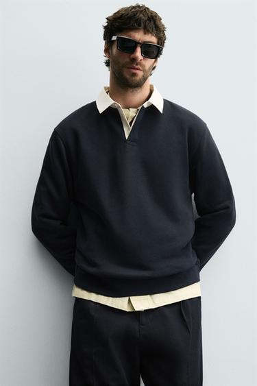 SWEAT POLO COL CONTRASTÉ - Bleu marine de Zara - Image 5