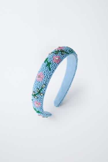 BEADED FLOWER HEADBAND - Light blue by Zara - Image 3