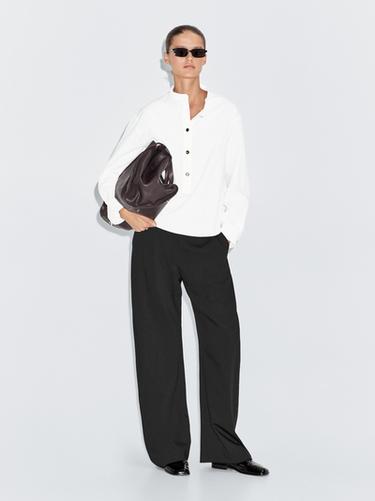 Zara Stand collar shirt with gold buttons - Oyster-white