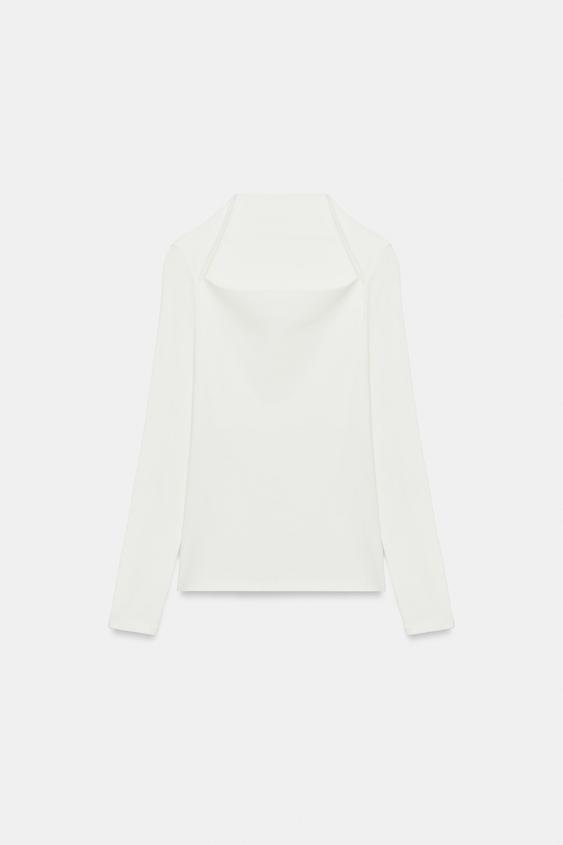 CAMISETA RIB MANGA LARGA - Blanco roto de Zara - Imagen 0