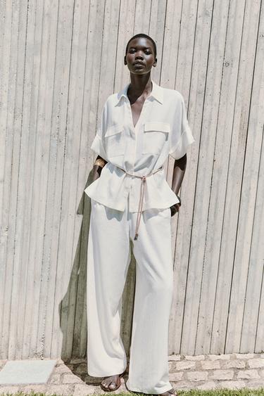 Zara RUSTIC WIDE LEG RAMIE PANTS - Oyster-white - Image 0