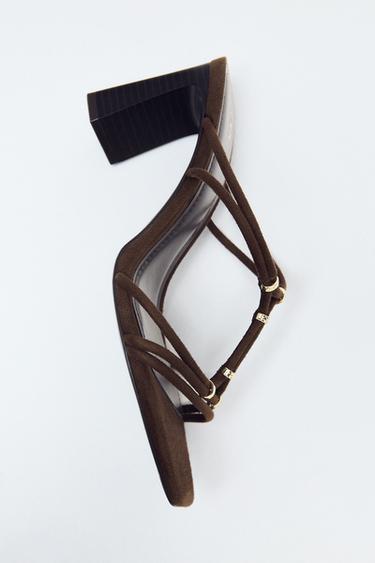 Zara 粗跟露跟涼鞋 - 棕色