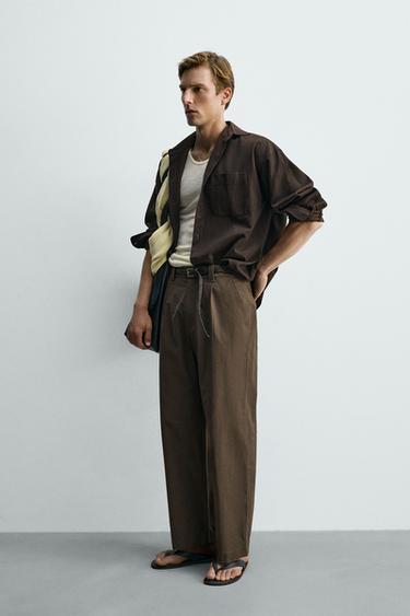 PANTALÓN WIDE FIT PLIEGUES - Marrón chocolate de Zara
