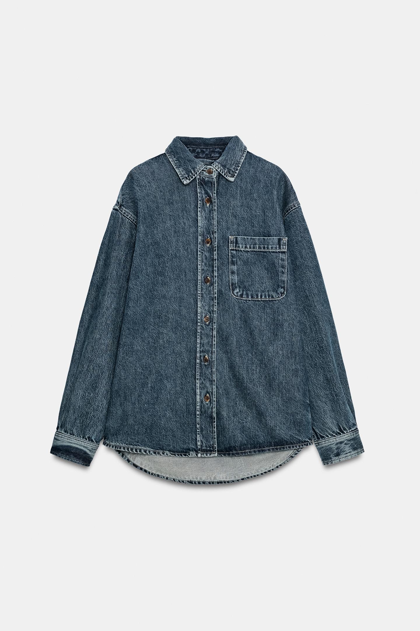 Женская рубашка Zara ZW Collection Denim Shirt, цвет: Синий — фото 6