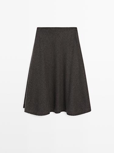 Zara Gingham flared midi skirt - Black