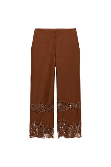 سروال بتطريز مفرغ - كراميل الخاص بـ Zara