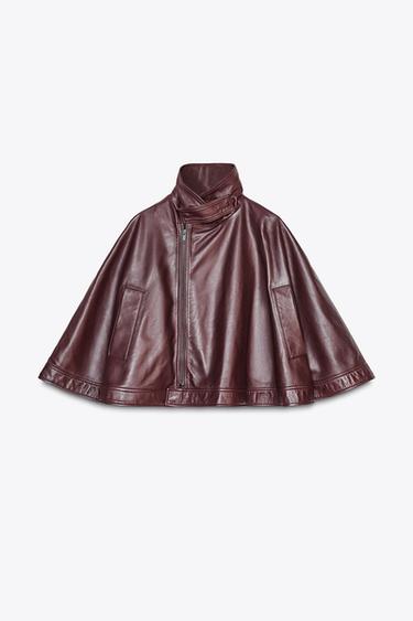 ZW COLLECTION LIMITED EDITION 100% LEATHER CAPE - Burgundy by Zara - Image 4