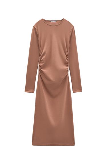 MIDI DRESS WITH GATHERED DETAIL