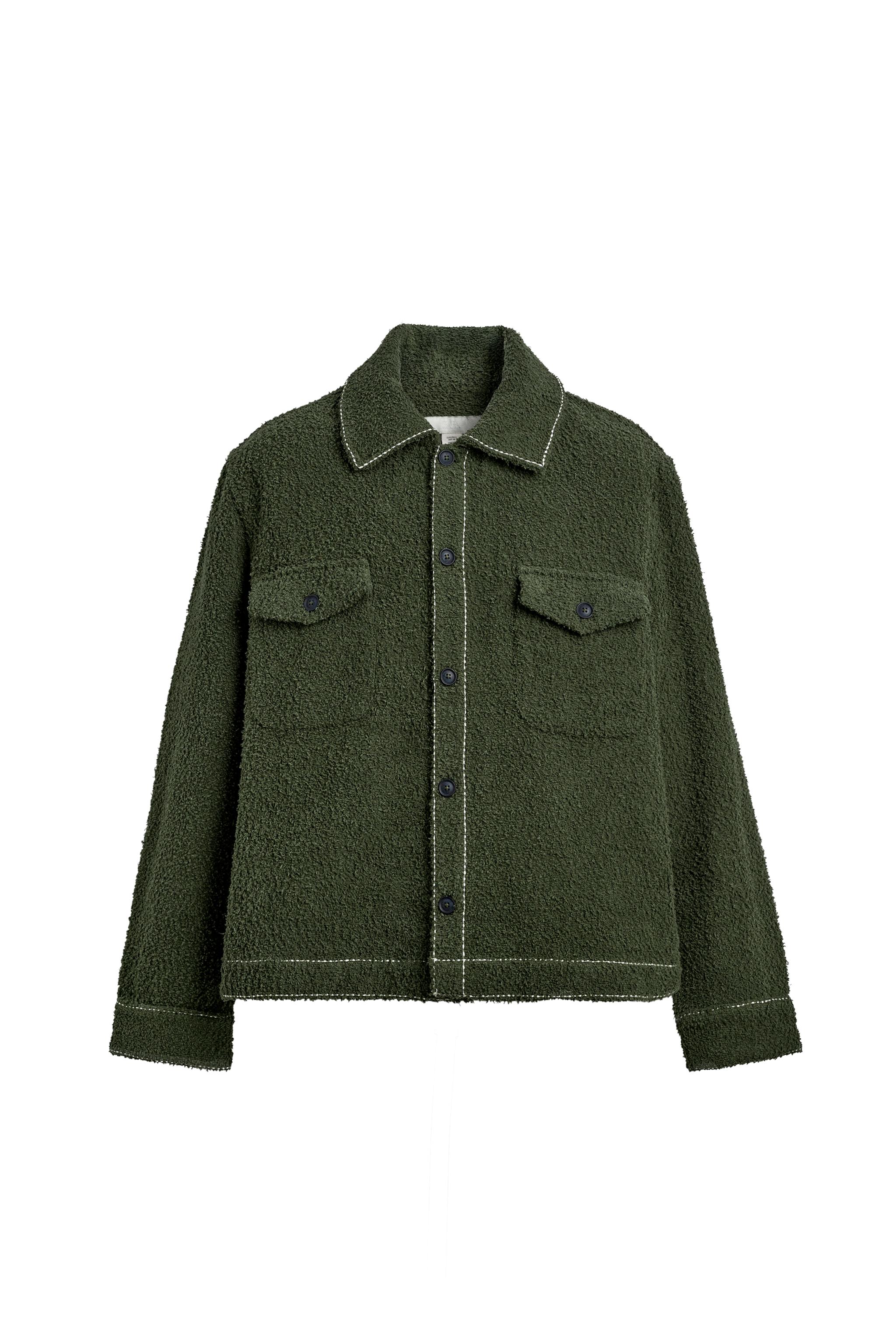 テクスチャーステッチシャツジャケット - ダークグリーン | ZARA Japan