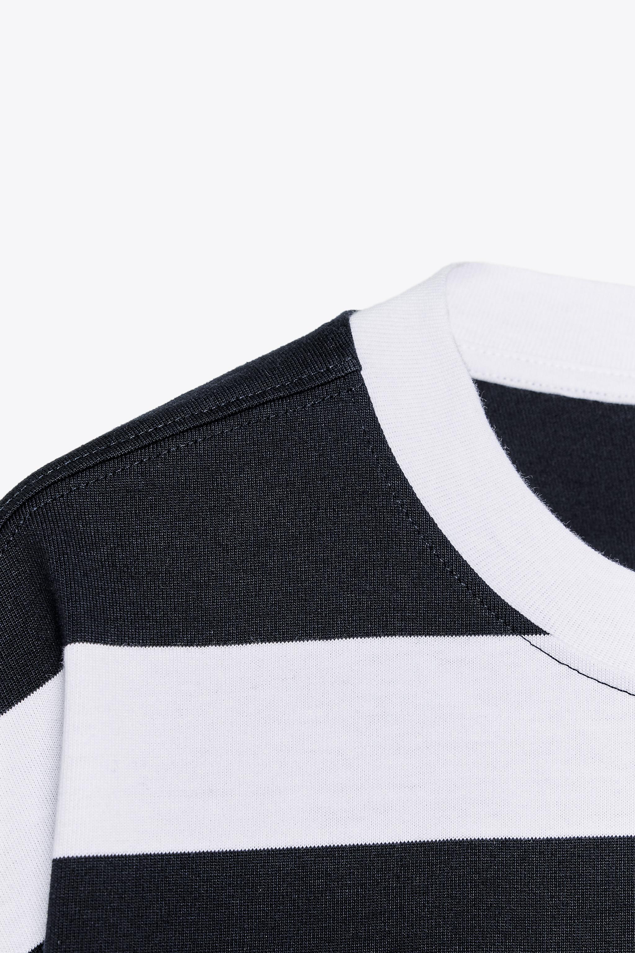 【ZARA】SOHO 刺繍ストライプTシャツ | 4174/345/060 SOHO EMBROIDERED STRIPE T-SHIRT - White / Navy | ZARA United