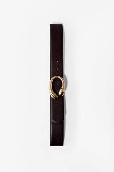 Zara OVAL BUCKLE LEATHER BELT - Brown