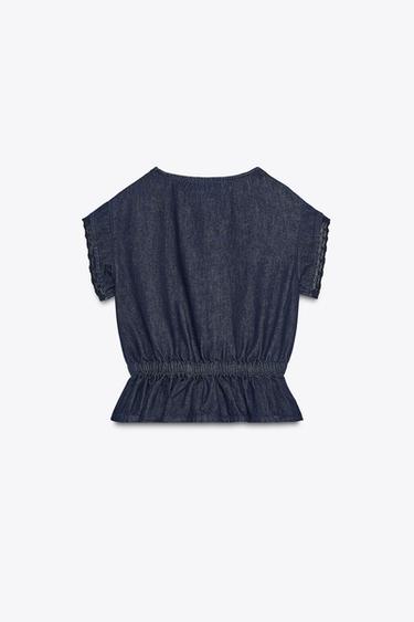 Zara LACE DENIM SHIRT - Blue