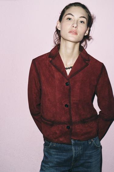 100% SUEDE LEATHER BLAZER - ZW COLLECTION LIMITED EDITION - Wine by Zara