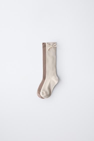 ნაკრები ორი მაღალი წინდა ბანტი - Zara-ს Light beige