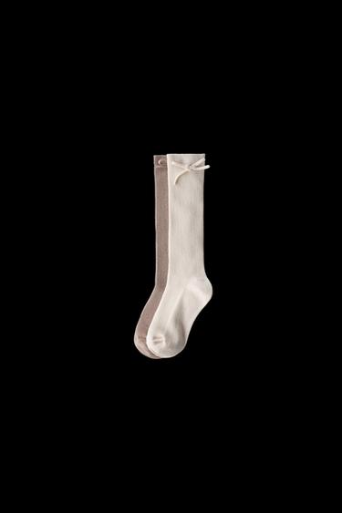 Zara TWO-PACK OF HIGH SOCKS WITH BOW - Light beige