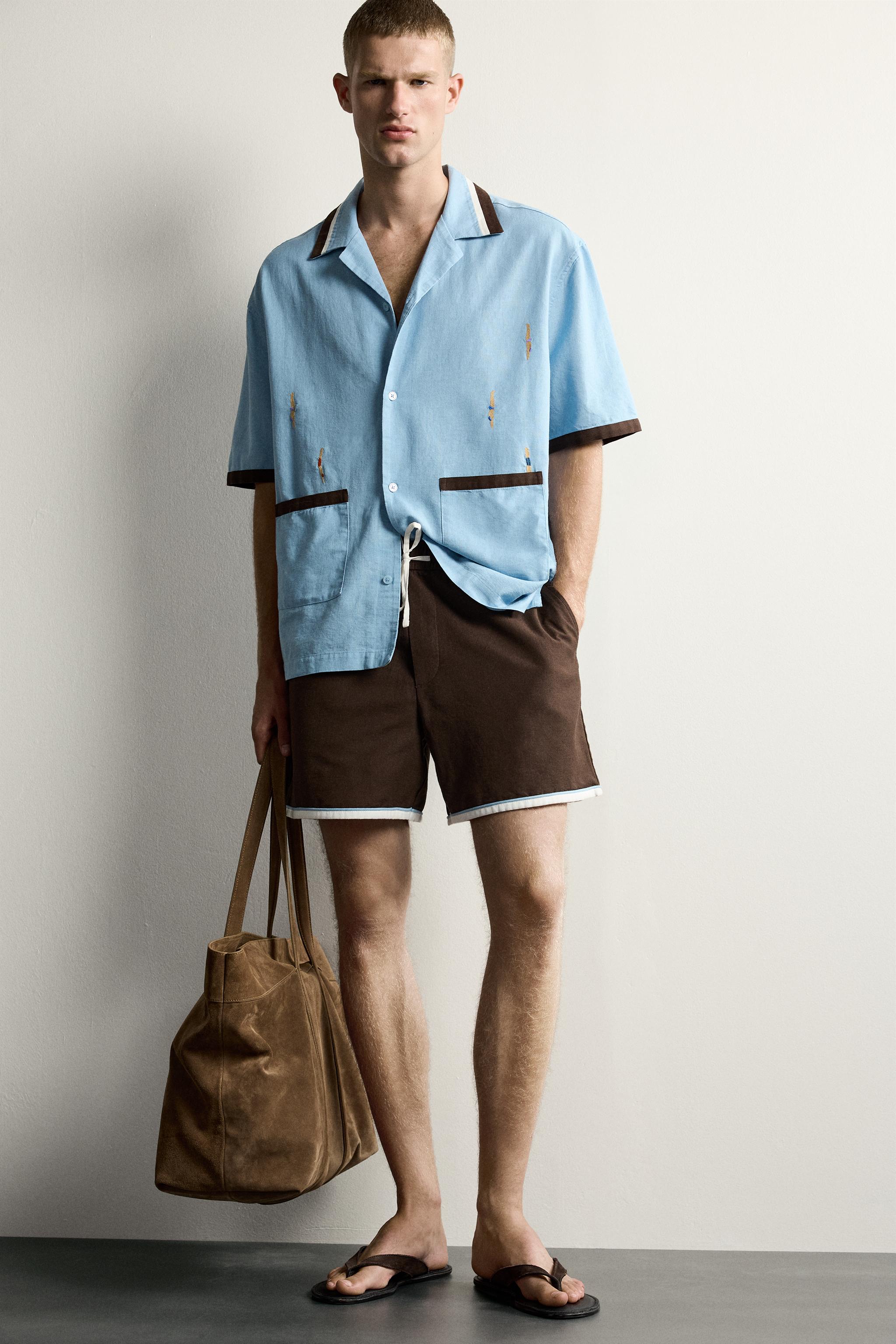 Мужские рубашки Zara SWIMMER EMBROIDERY RELAXED FIT SHIRT — фото 6