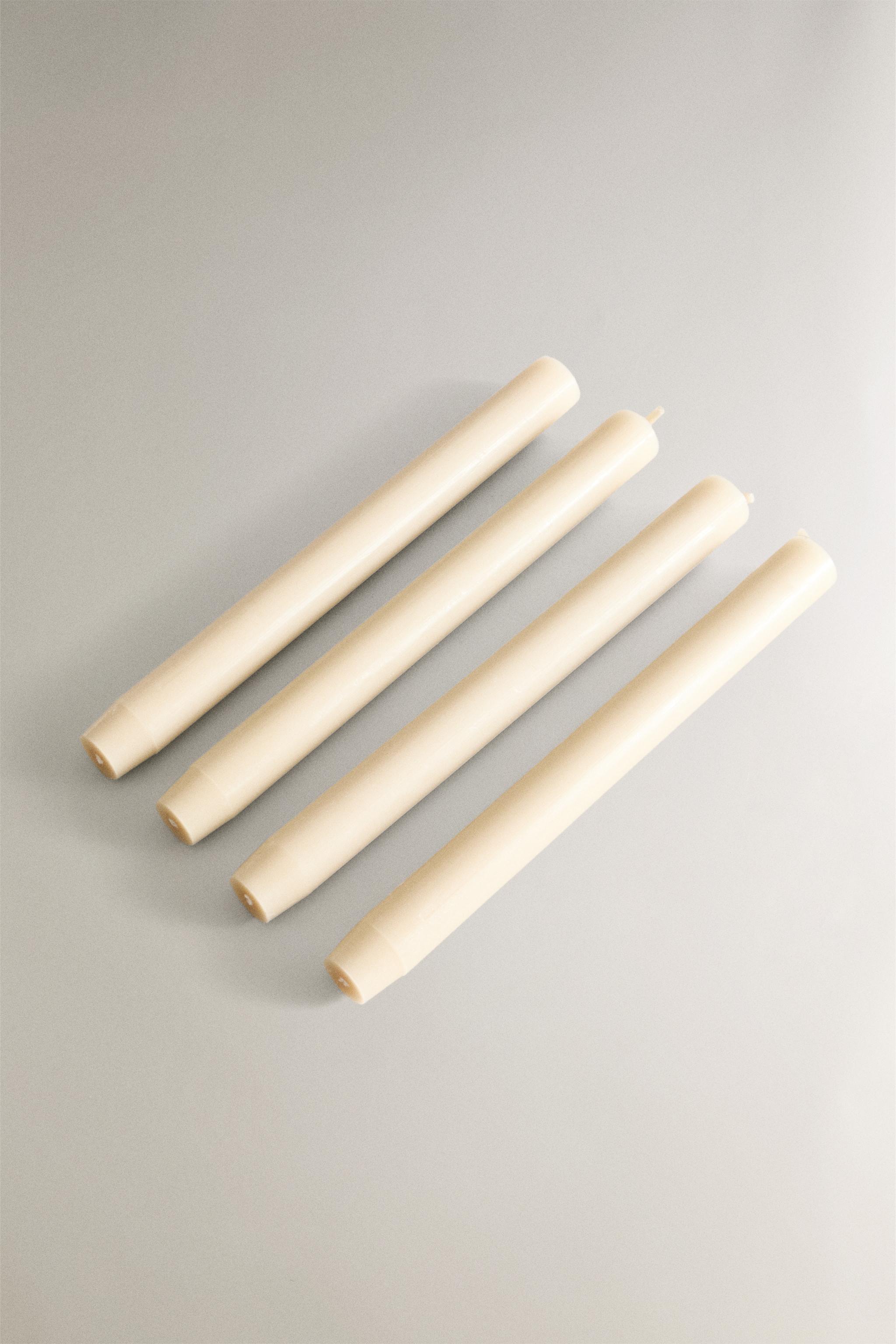 SET OF DECORATIVE CYLINDRICAL LONG TAPER CANDLES (SET OF 4) — Cream