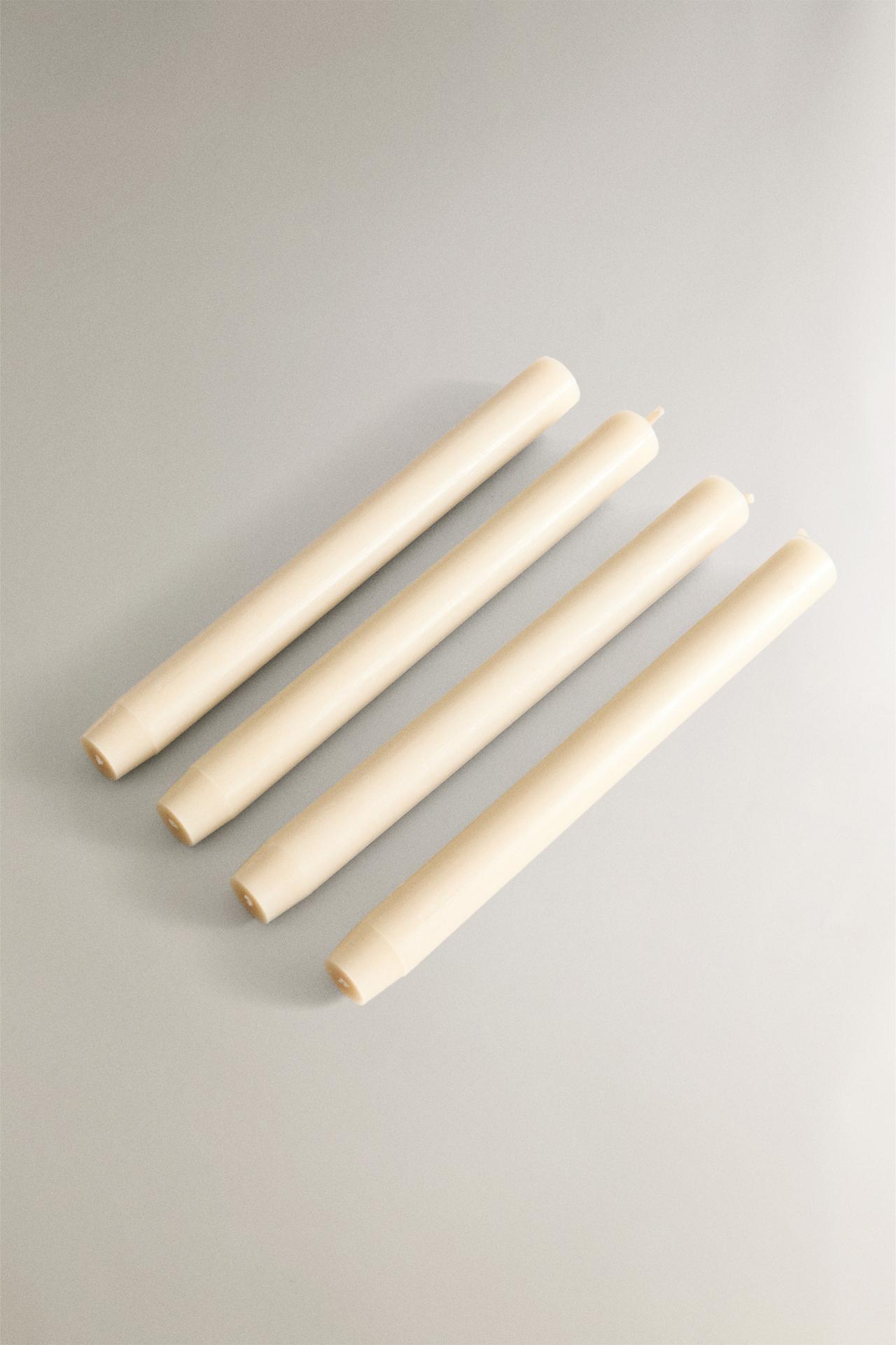 SET OF DECORATIVE CYLINDRICAL LONG TAPER CANDLES (SET OF 4) — Cream