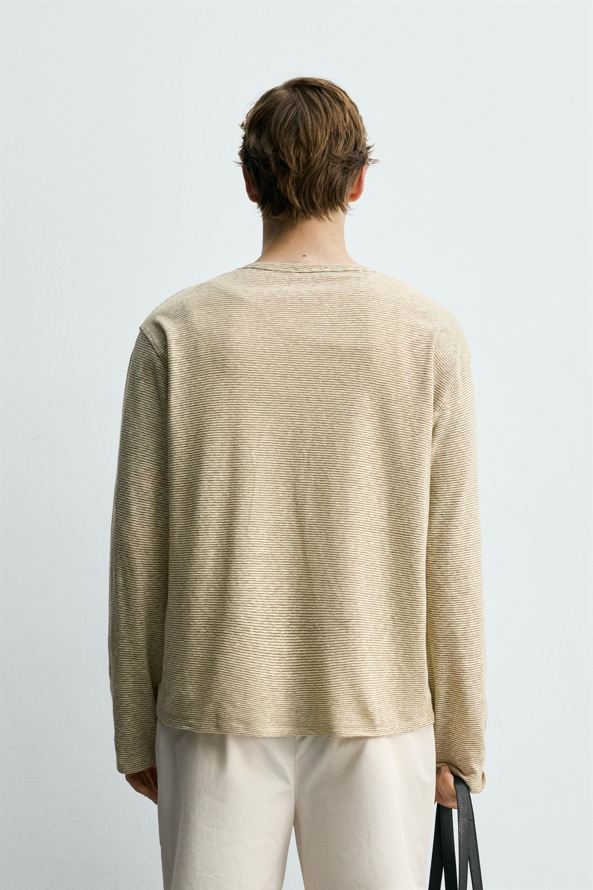 STRIPED JACQUARD LONG SLEEVE T-SHIRT - striped | ZARA Canada