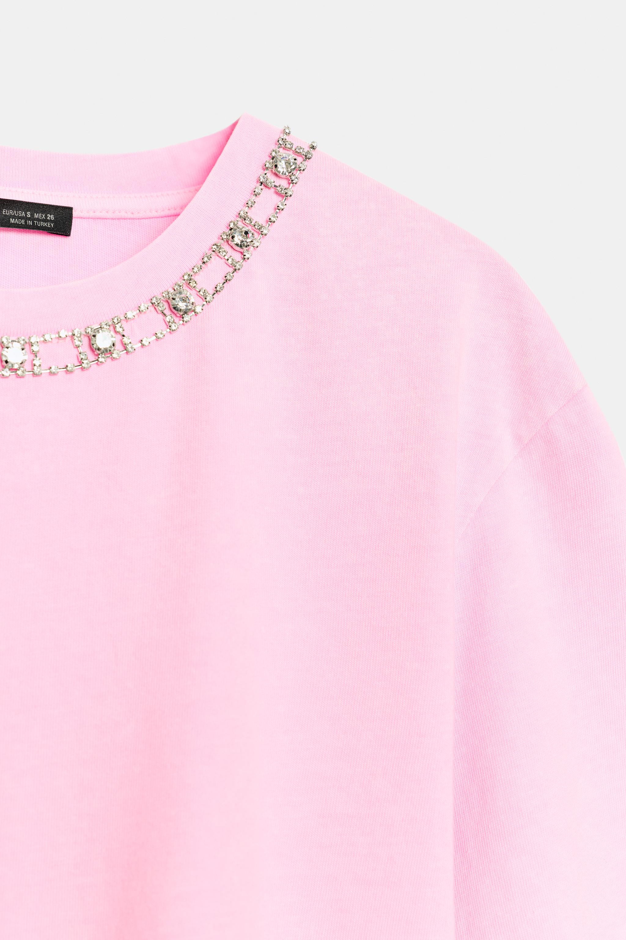 Женские футболки Zara WASHED EFFECT JEWELED T-SHIRT — фото 8