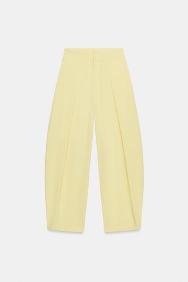 Zara PLEATED BALLOON PANTS - Light yellow