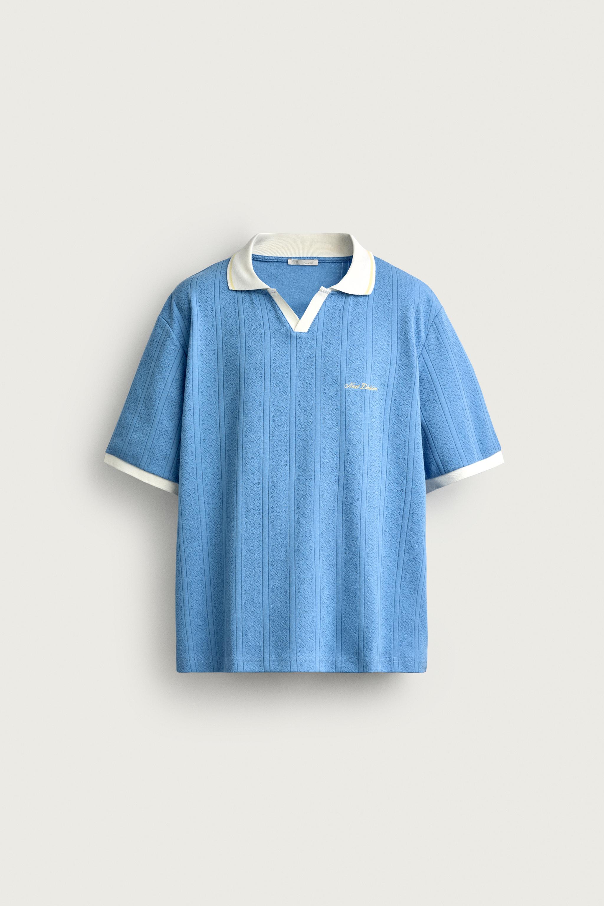 RELAXED FIT EMBROIDERED TEXT POLO — Light blue