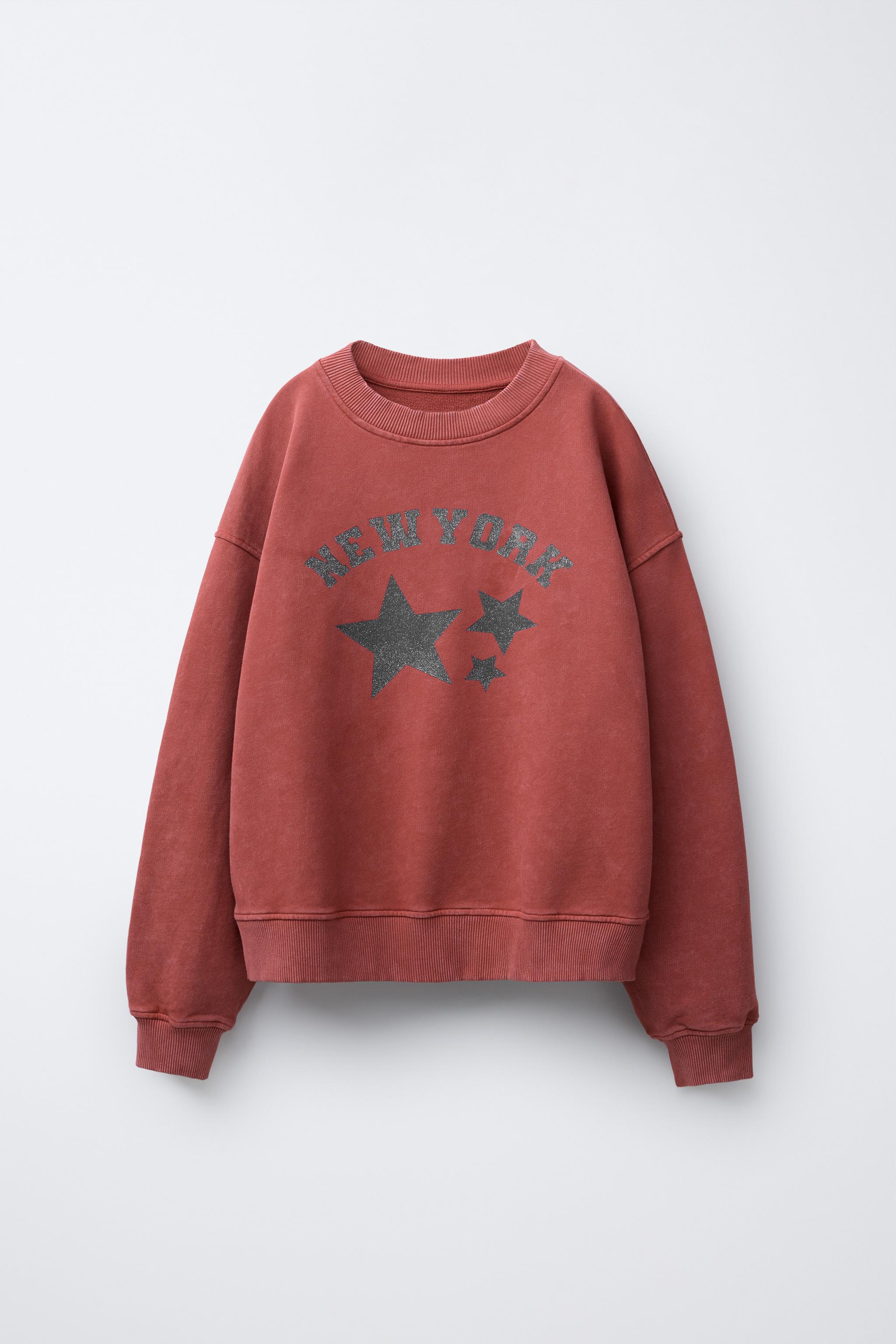 すーら★　0911 WASHED EFFECT SWEATSHIRT WITH SHINE STARS - Reddish | ZARA