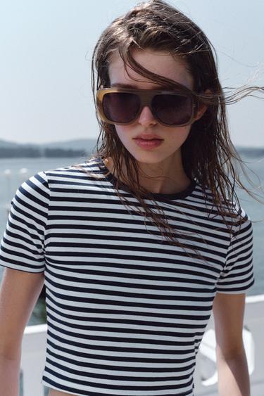 T-SHIRT COURT EXTENSIBLE - Bleu / Blanc de Zara - Image 5