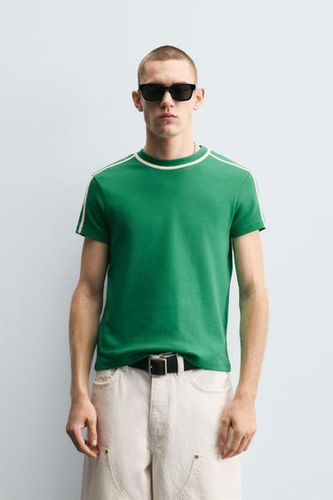 CAMISETA SLIM FIT CONTRASTE - Verde de Zara